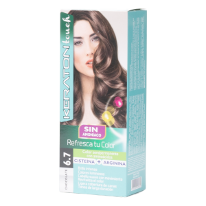 Tinte De Cabello Sin Amoníaco Con Cisteína + Arginina Tono 6.7 Chocolate KERATON 60 Ml