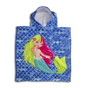 Toalla De Playa Sirena Azul Con Capucha TOP KIDS Poliéster Y Algodón