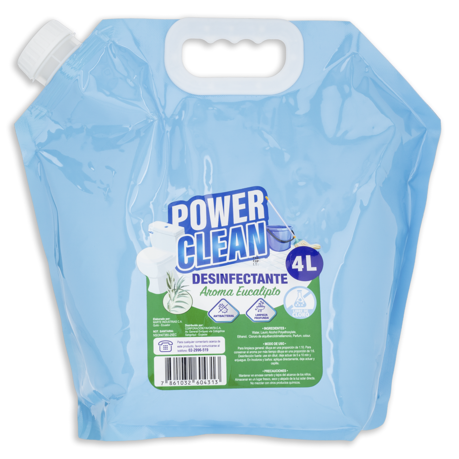 Desinfectante Líquido Fragancia Eucalipto Con Dispensador POWER CLEAN 4 L