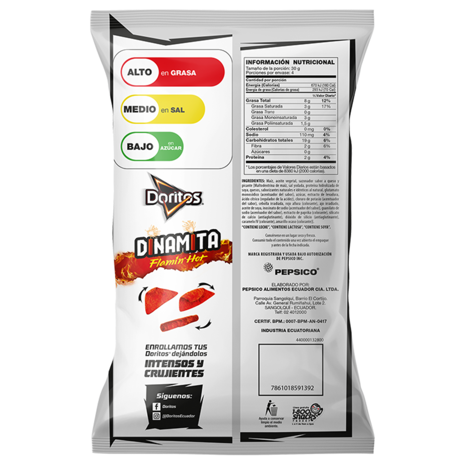 Bocaditos De Maiz Sabor A Dinamita Flamin Hot DORITOS 120 G