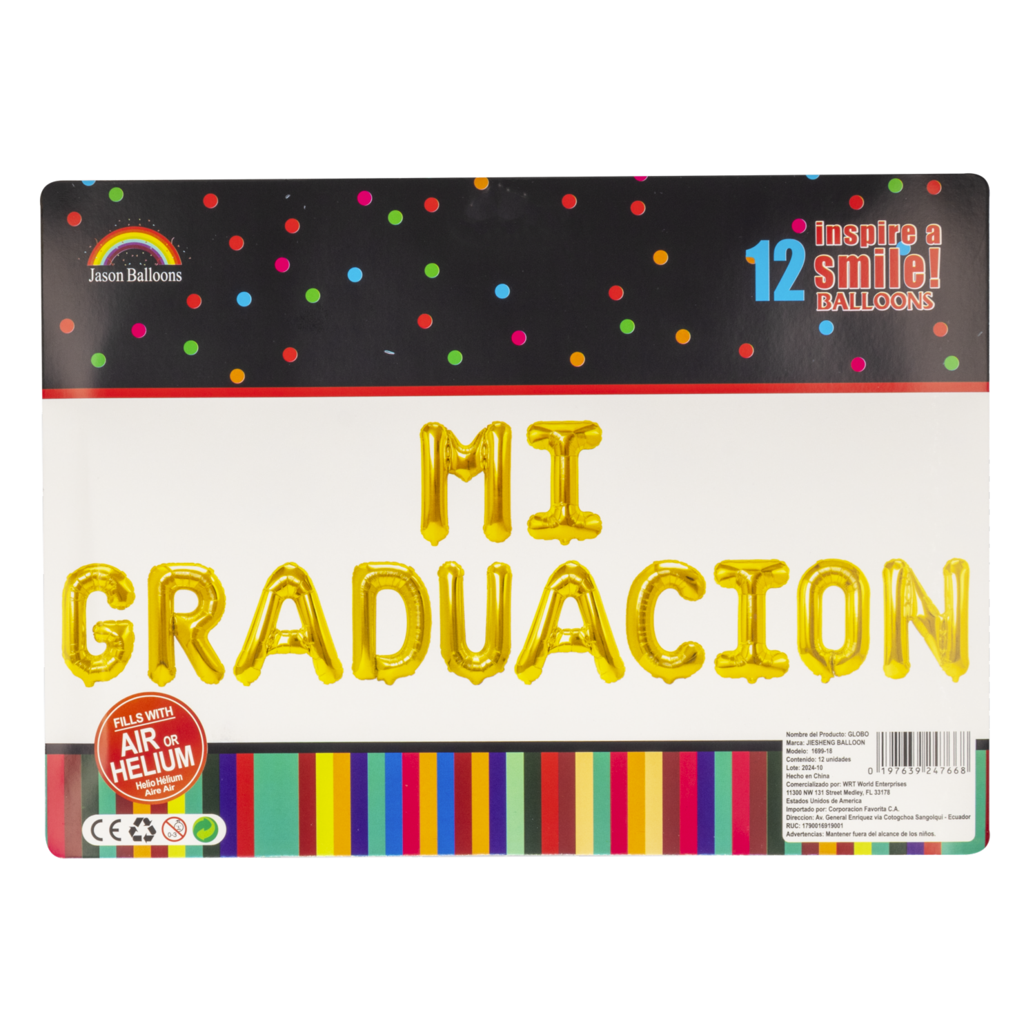Globo Mi Graduación Dorado JASON BALLOONS 12 Piezas