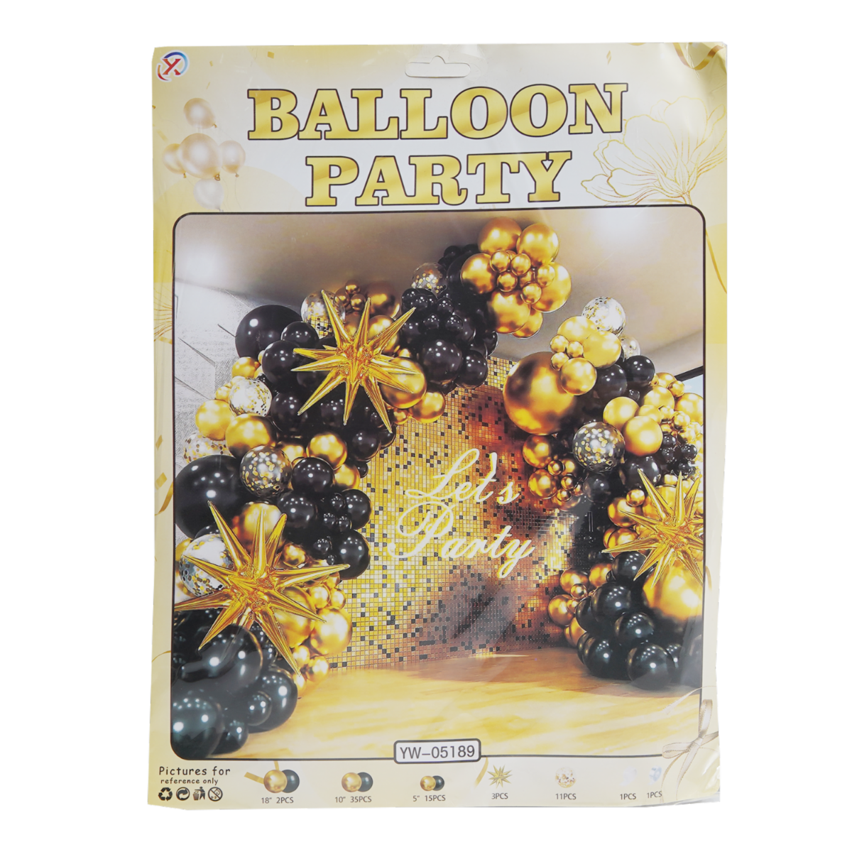 Globos Para Arco Ngro Dorado Y Estrellas BALLOON PARTY X 74 Piezas