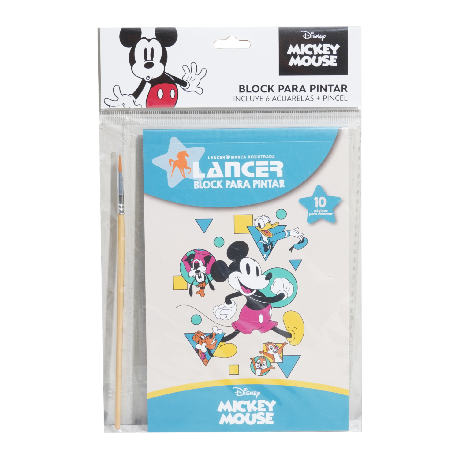Block Para Pintar Diseños Mickey 6 Acuarelas + Pincel DISNEY 10 Hojas