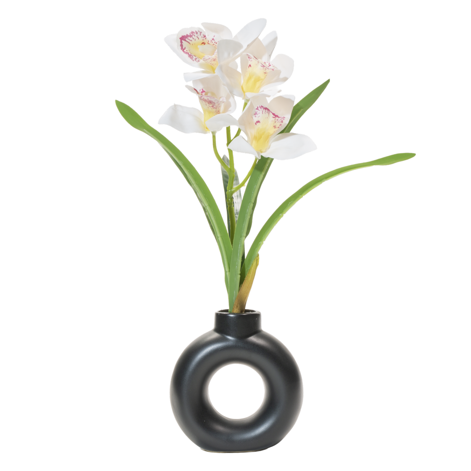 Orquídea Artificial Blanca En Maceta Aro Negro SKYLARK