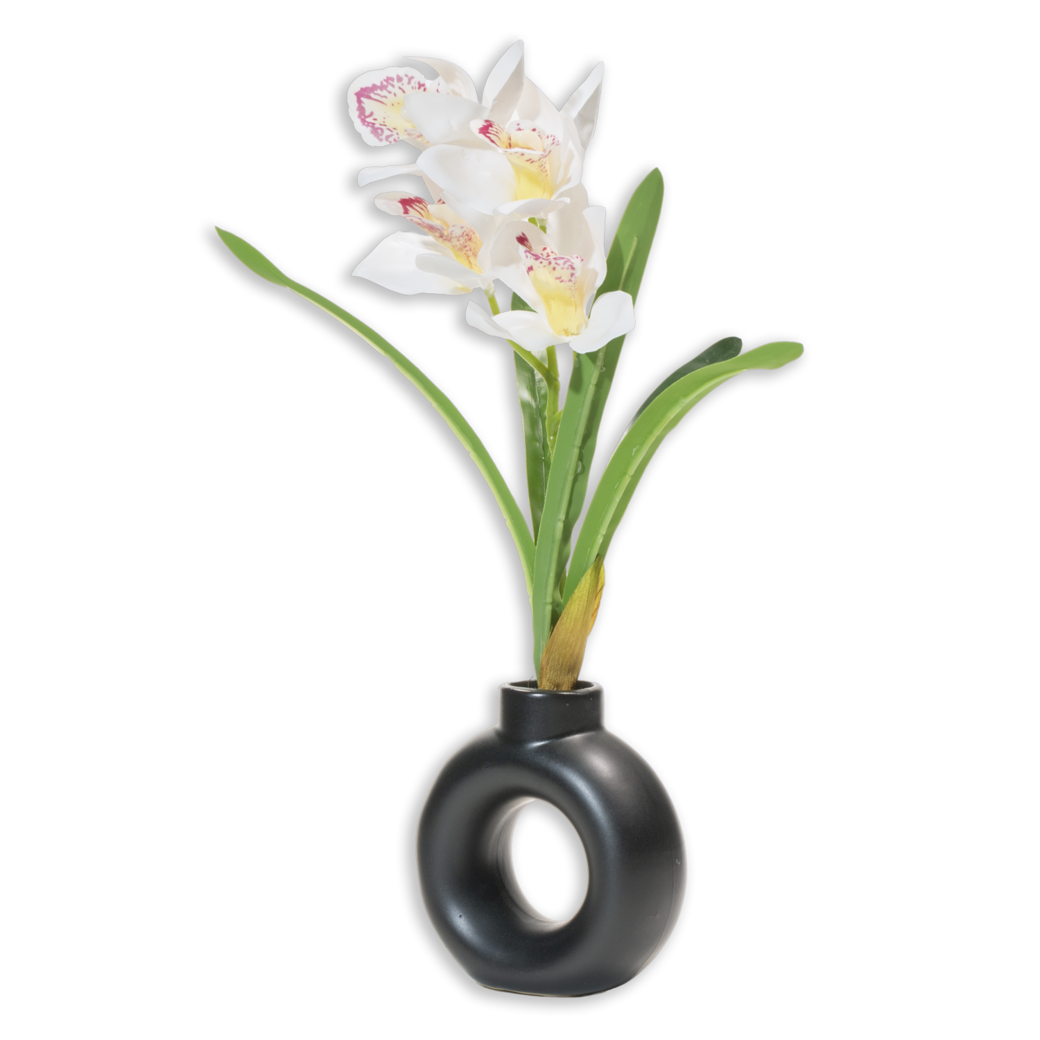 Orquídea Artificial Blanca En Maceta Aro Negro SKYLARK