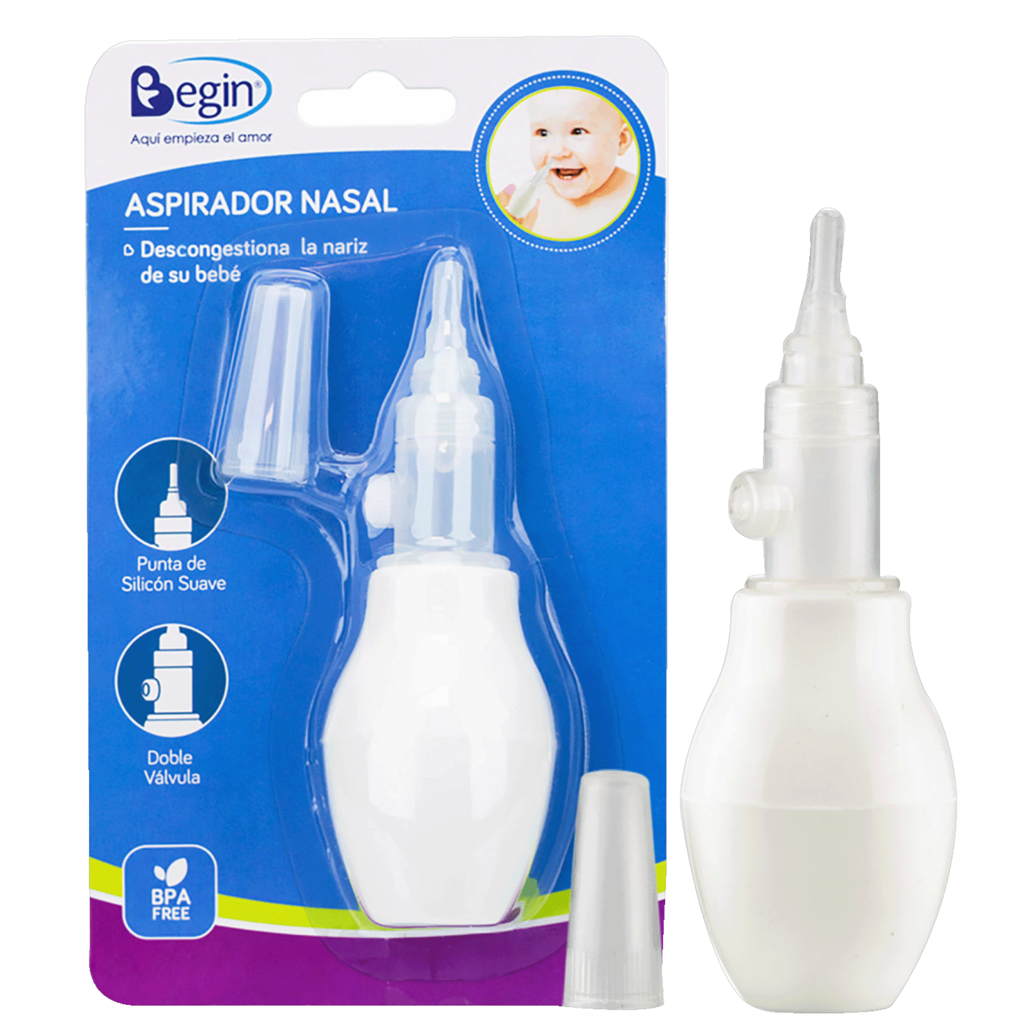 Aspirador Nasal Con Punta De Silicón Suave BEGIN Unidad